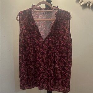 LOFT Burgundy and Pink Floral Blouse
